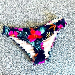 Shade & shore floral vibrant ruffled tropical small bikini bottoms new